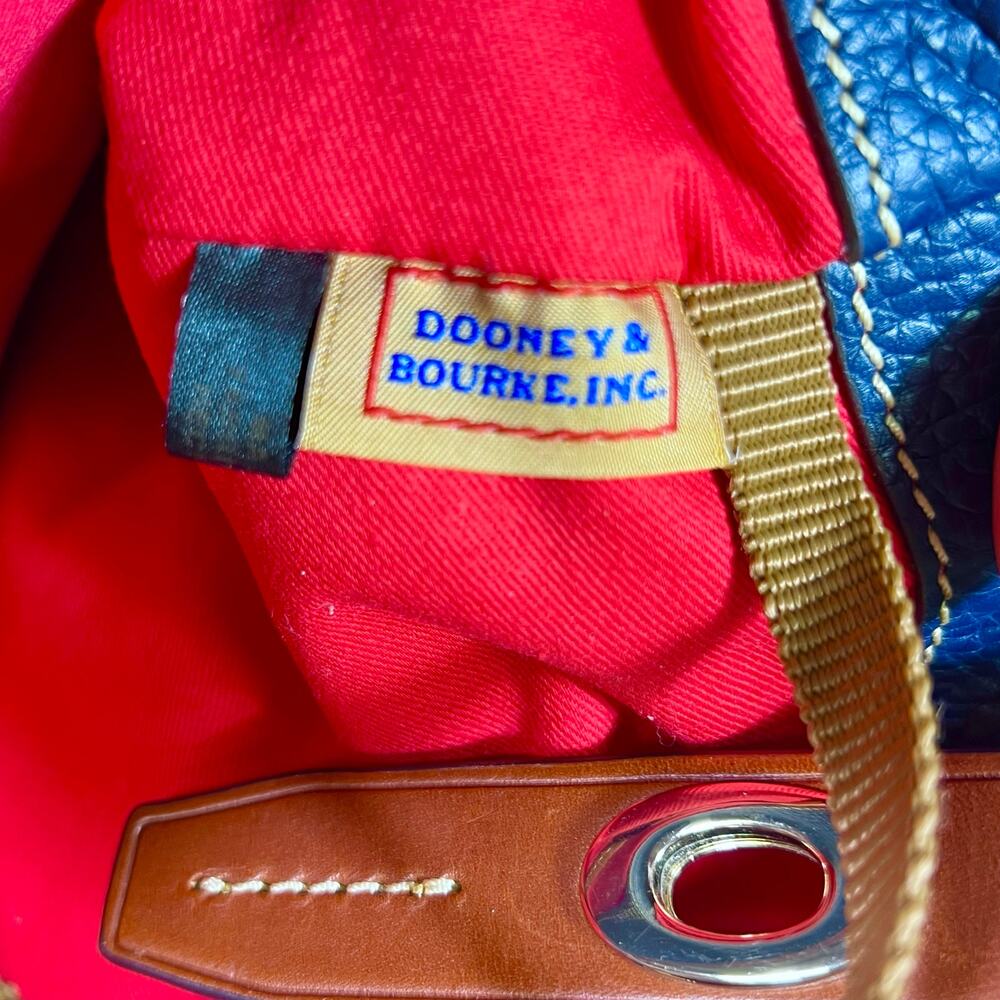 Dooney & Bourke Pebble Grain Perry Satchel Blue w/ Caramel Trim Gold Red Lining - Picture 11 of 14